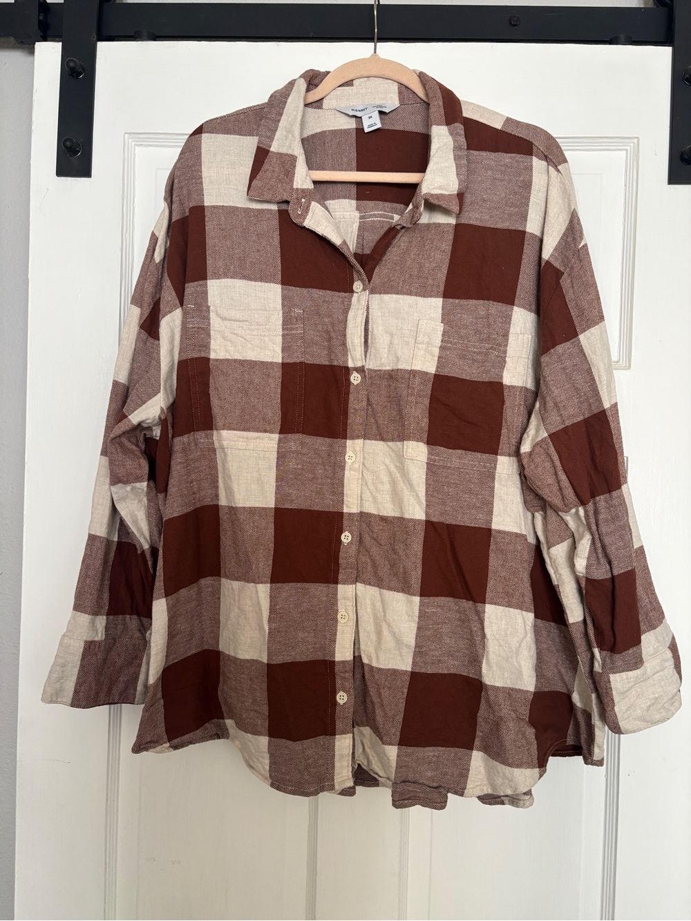 Old Navy Brown and Cream Plaid Button-Down Flannel